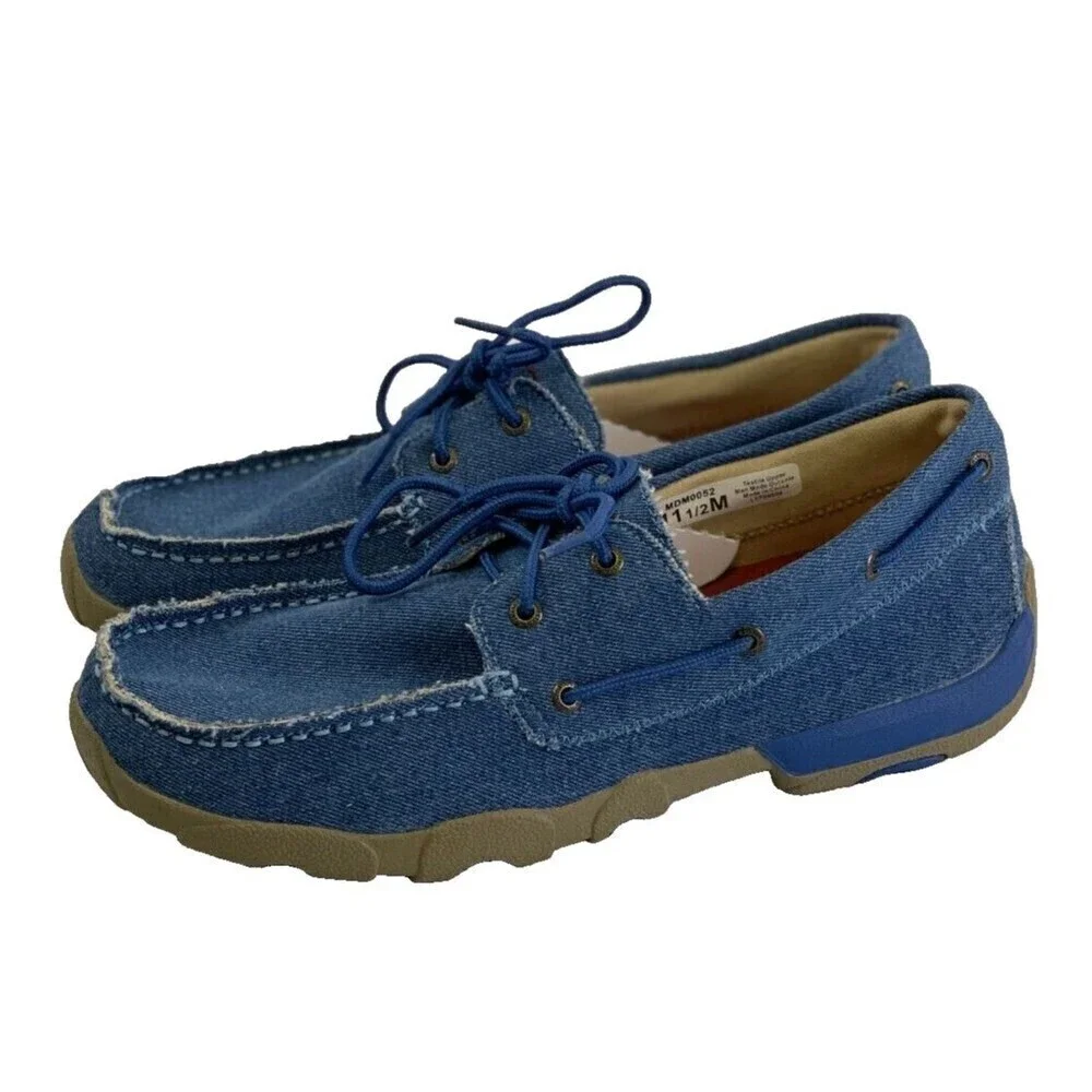 Twisted X Boat Shoe Driving Moc Toe Denim‎ Canvas Blue Laces MDM0052 Mens 11.5